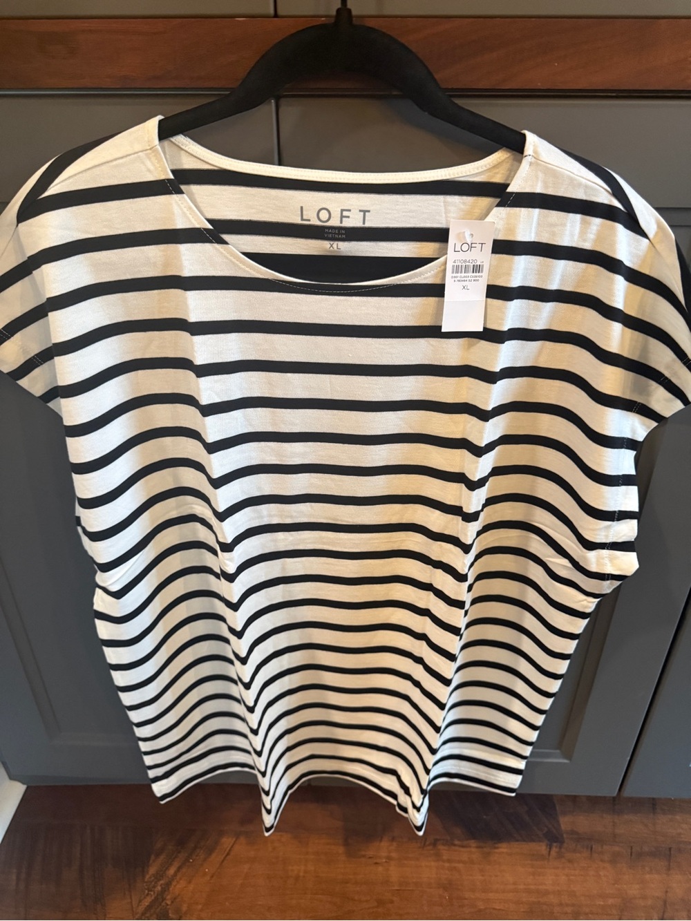 LOFT Black & White Striped Modern Wedge Tee